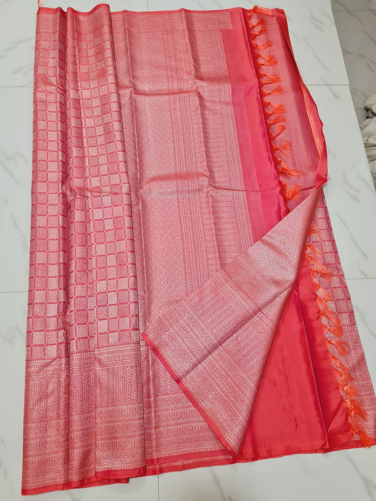 Kerala style Kanchipuram Pure Silk Pink Saree Matt Zari Kanjivaram Sari| SPK144