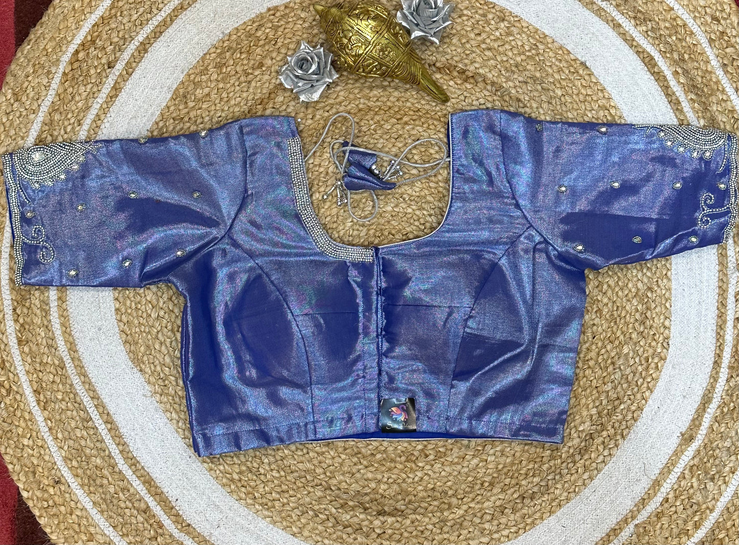 36” Small size Aari Worked Sari Blouse Indian Saree Blue Top B141