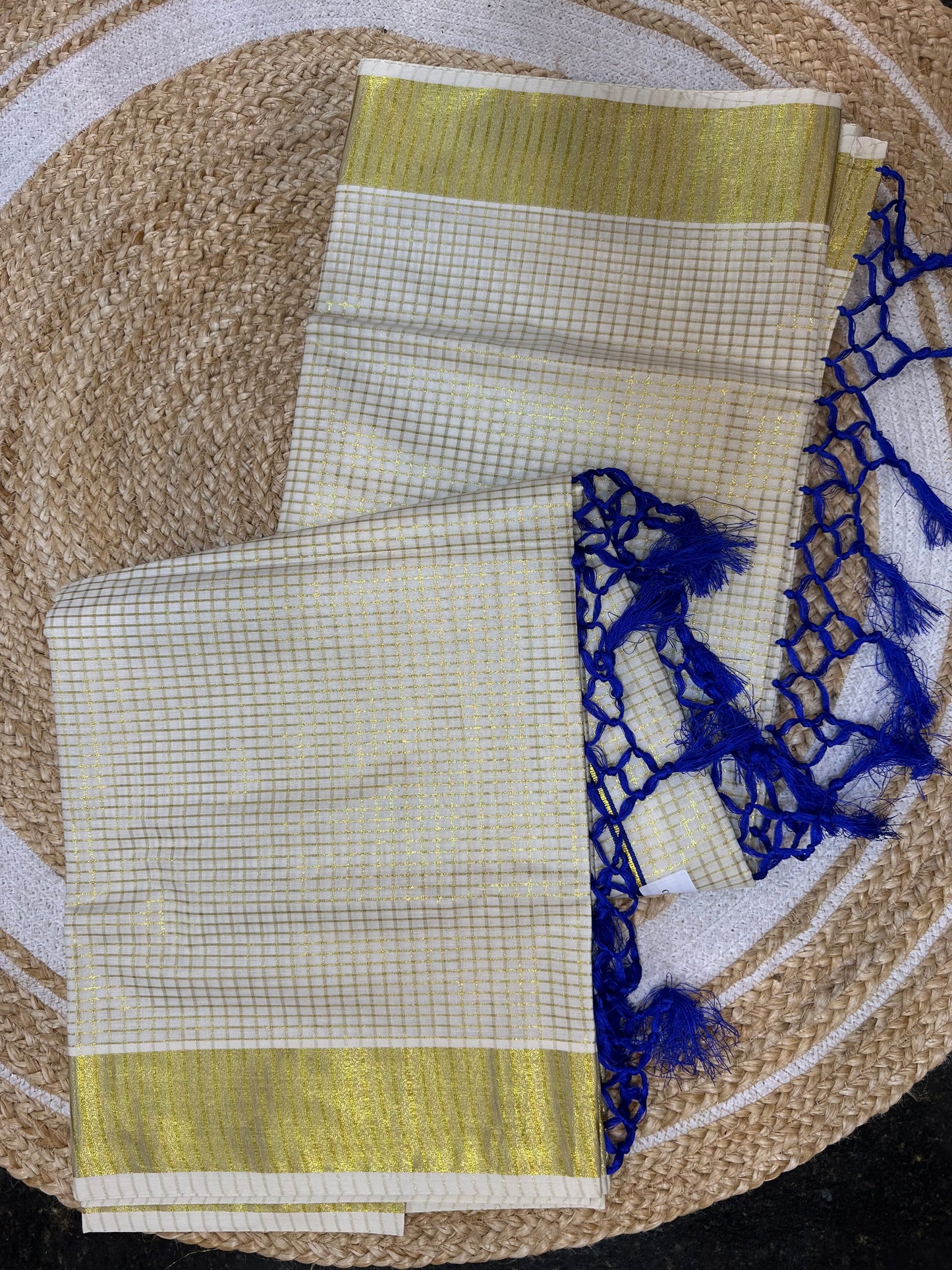 Red Kerala Vishu Sari Indian hand Printed Kasavu Onam Saree C22 Col 2