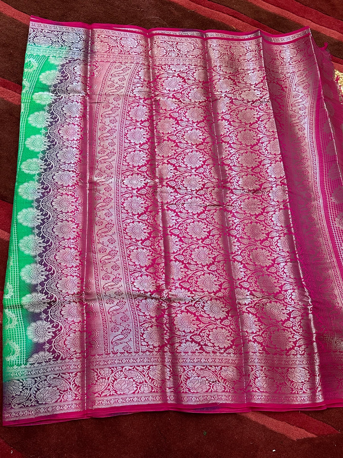 Bangalore Silk Sari Indian Fancy Saree Green & Pink S66