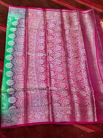 Bangalore Silk Sari Indian Fancy Saree Green & Pink S66