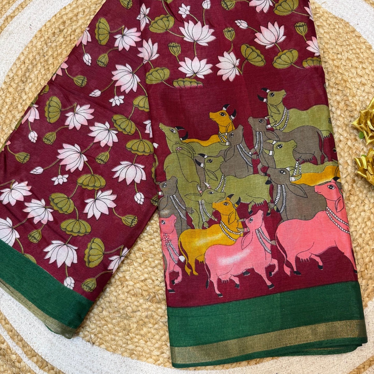 Maroon Indian Casual wear Saree Kalamkari Printed Sari S143