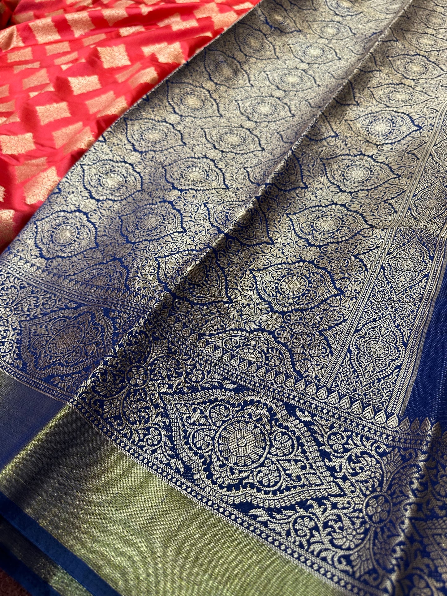 Bangalore Silk Sari Indian Fancy Saree Red & Blue S71