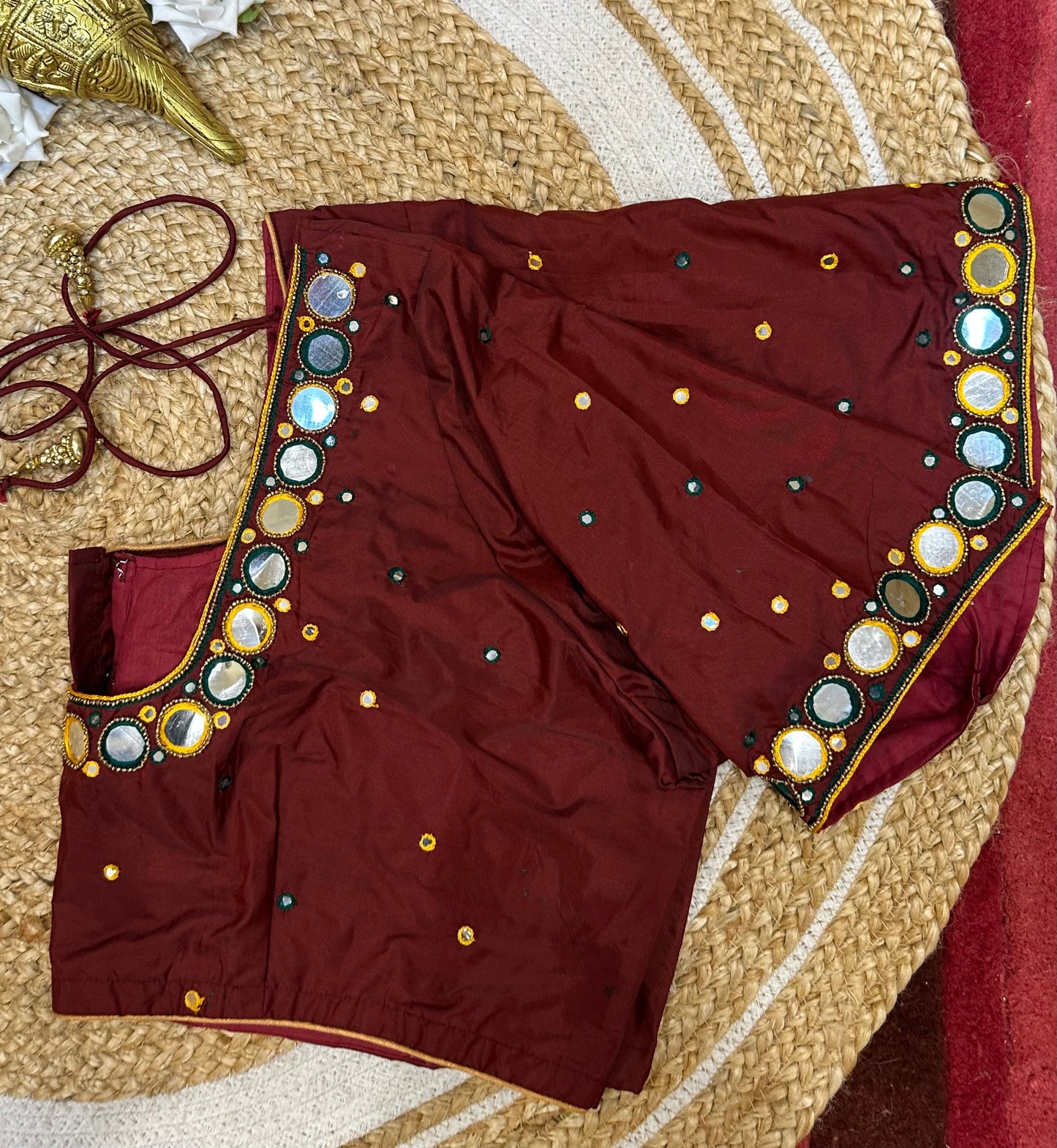50” Size 20 Aari Worked Sari Blouse Indian Saree Top Silk Maroon B55