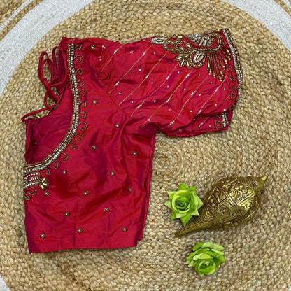 38” M Size 8 Aari Worked Sari Blouse Indian Saree Top Hot Pink B274