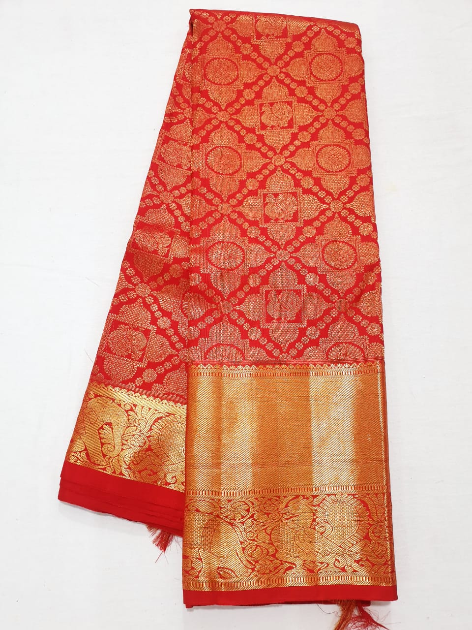 Bridal Kanchipuram Pure Silk Saree Red Gold Kanjivaram Sari| SPK181