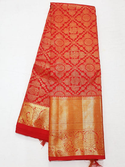 Bridal Kanchipuram Pure Silk Saree Red Gold Kanjivaram Sari| SPK181