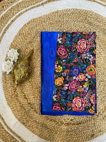 Fancy Party wear Satin Sari Indian Casual Royal Blue Saree S100