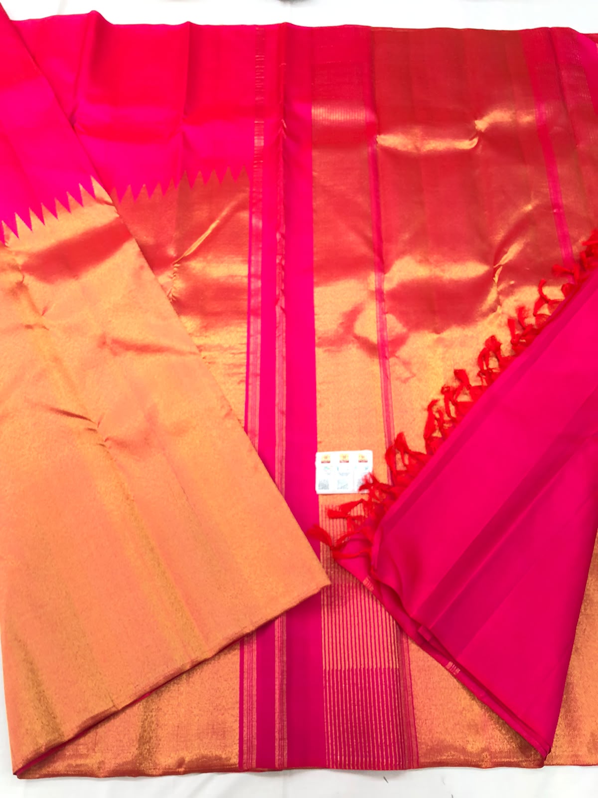 Raising Border Kanchipuram Pure Silk Saree Rani Pink Indian Kanjivaram Sari| SPK353