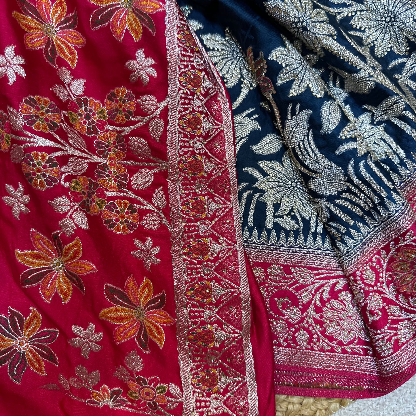 Blue Pink Sari Indian Fancy Stonework Party wear Silk Saree S145
