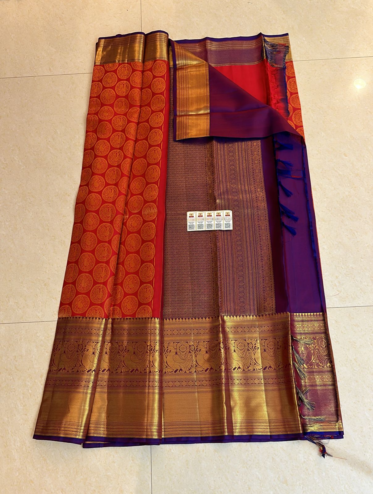Kanchipuram Pure Silk Saree Red & Purple Bridal Kanjivaram Sari| SPK165