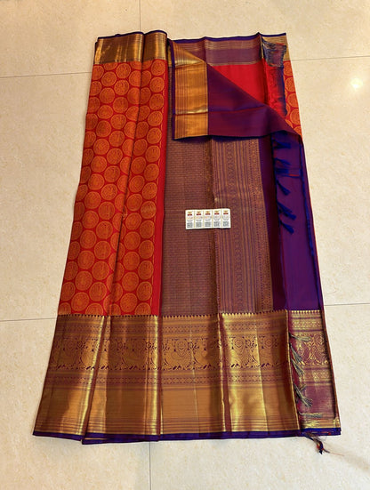 Kanchipuram Pure Silk Saree Red & Purple Bridal Kanjivaram Sari| SPK165
