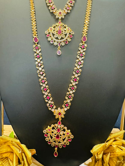 Forming Gold Temple Indian Necklace Ruby Addiyal Jewellery N42