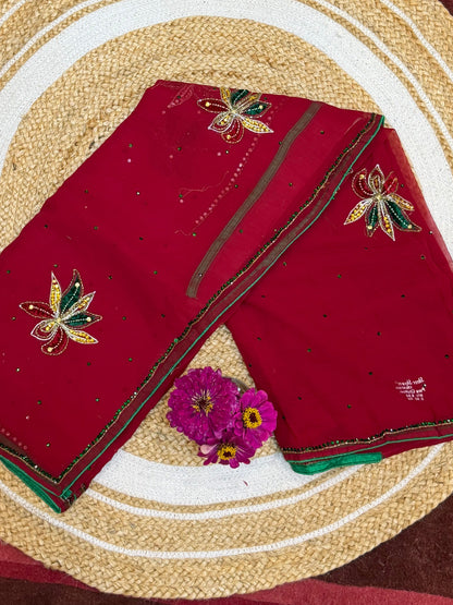 Chiffon Casual soft Sari Indian Fancy Saree Maroon S16