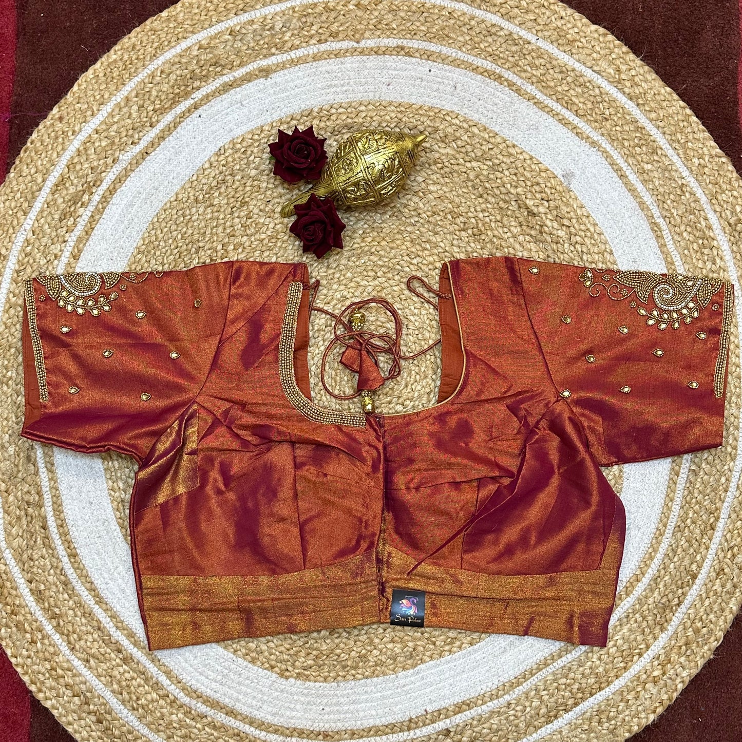 44” Size 14 Aari Sari Blouse Indian Saree Top Silk Metallic Rose B244