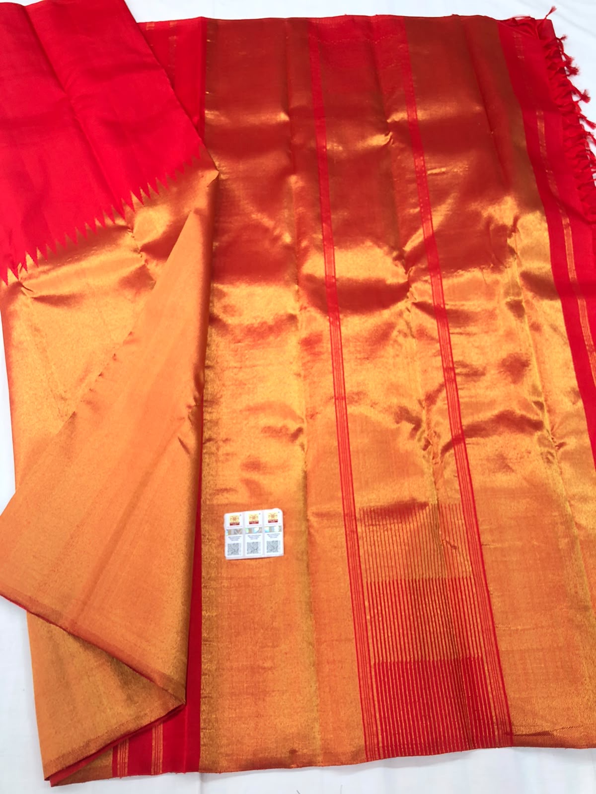 Raising Border Kanchipuram Pure Silk Saree Red Indian Kanjivaram Sari| SPK327