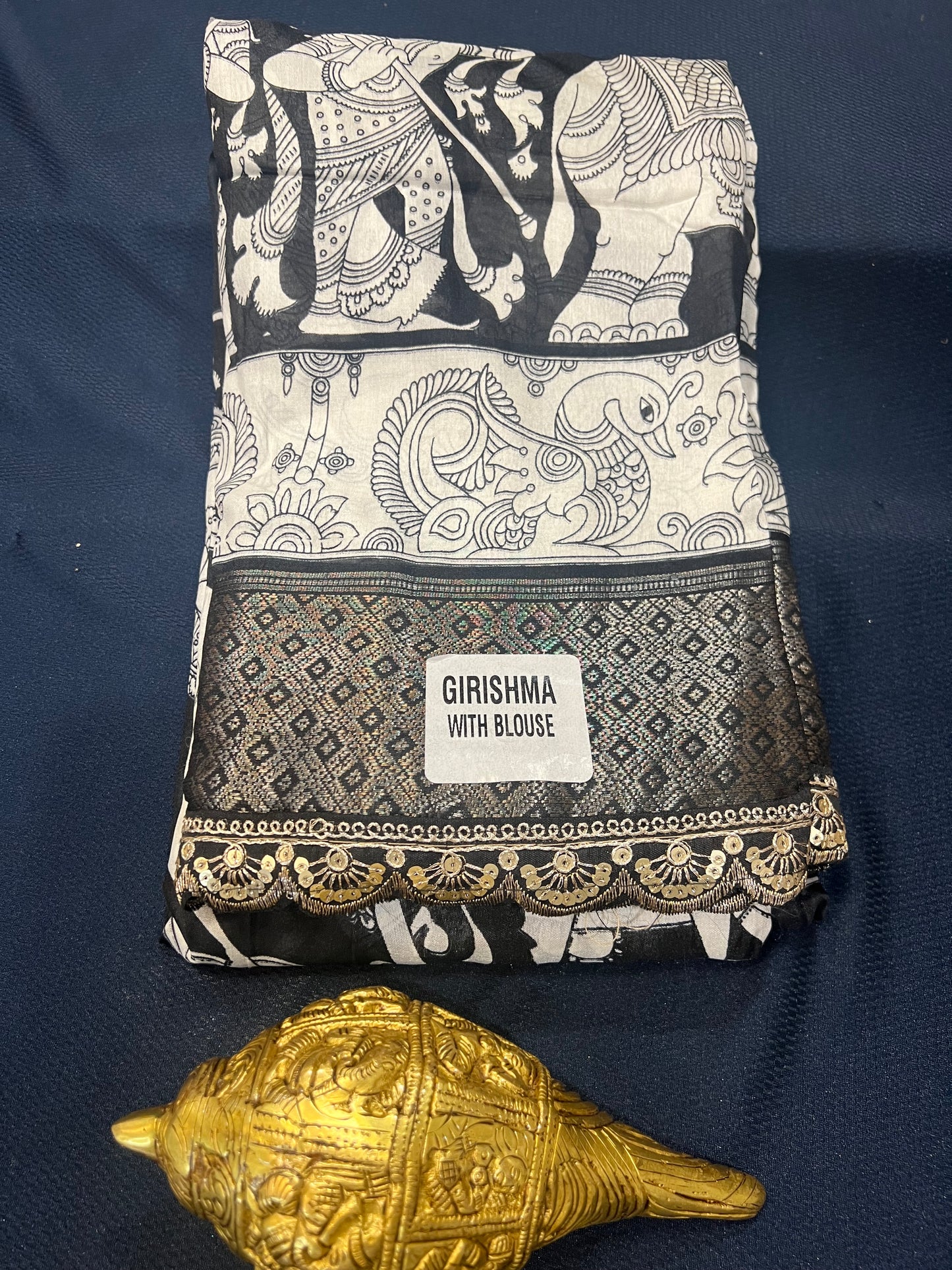Kalamkari black and white Sari Indian casual Saree C6