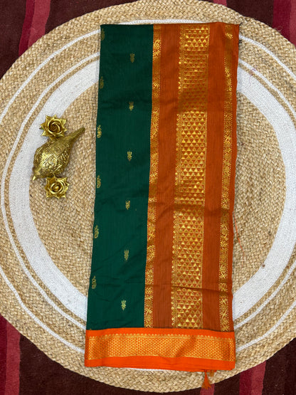 Kalyani Silk Cotton Sari Indian Saree Green & Orange S58