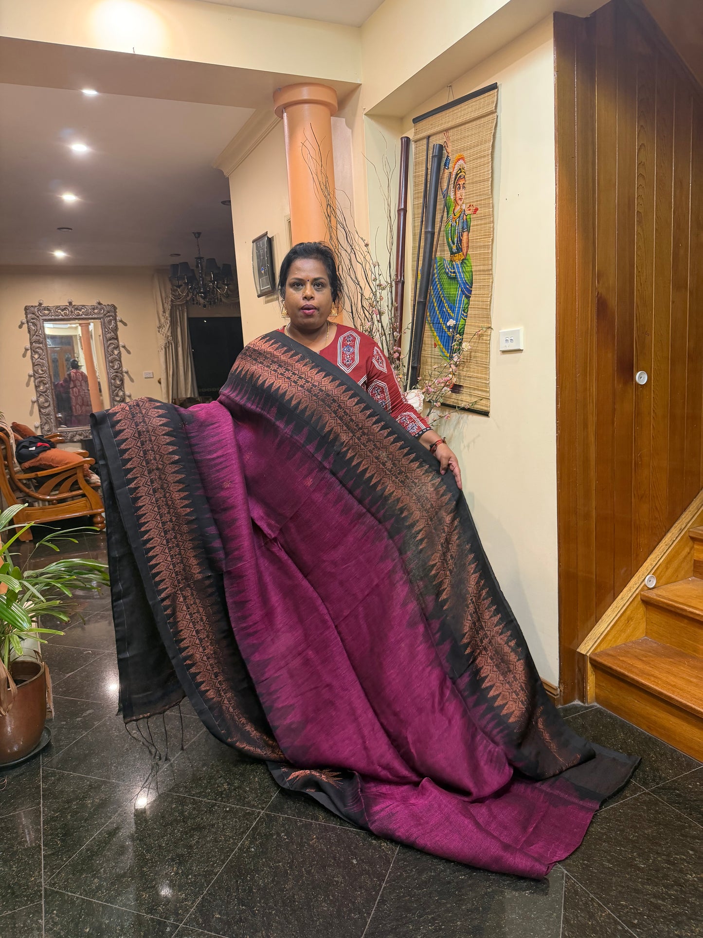 Silk Cotton Linen Sari Indian Saree Copper Jari Mehendi Green Black S127