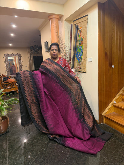 Silk Cotton Linen Sari Indian Saree Copper Jari Mehendi Green Black S127