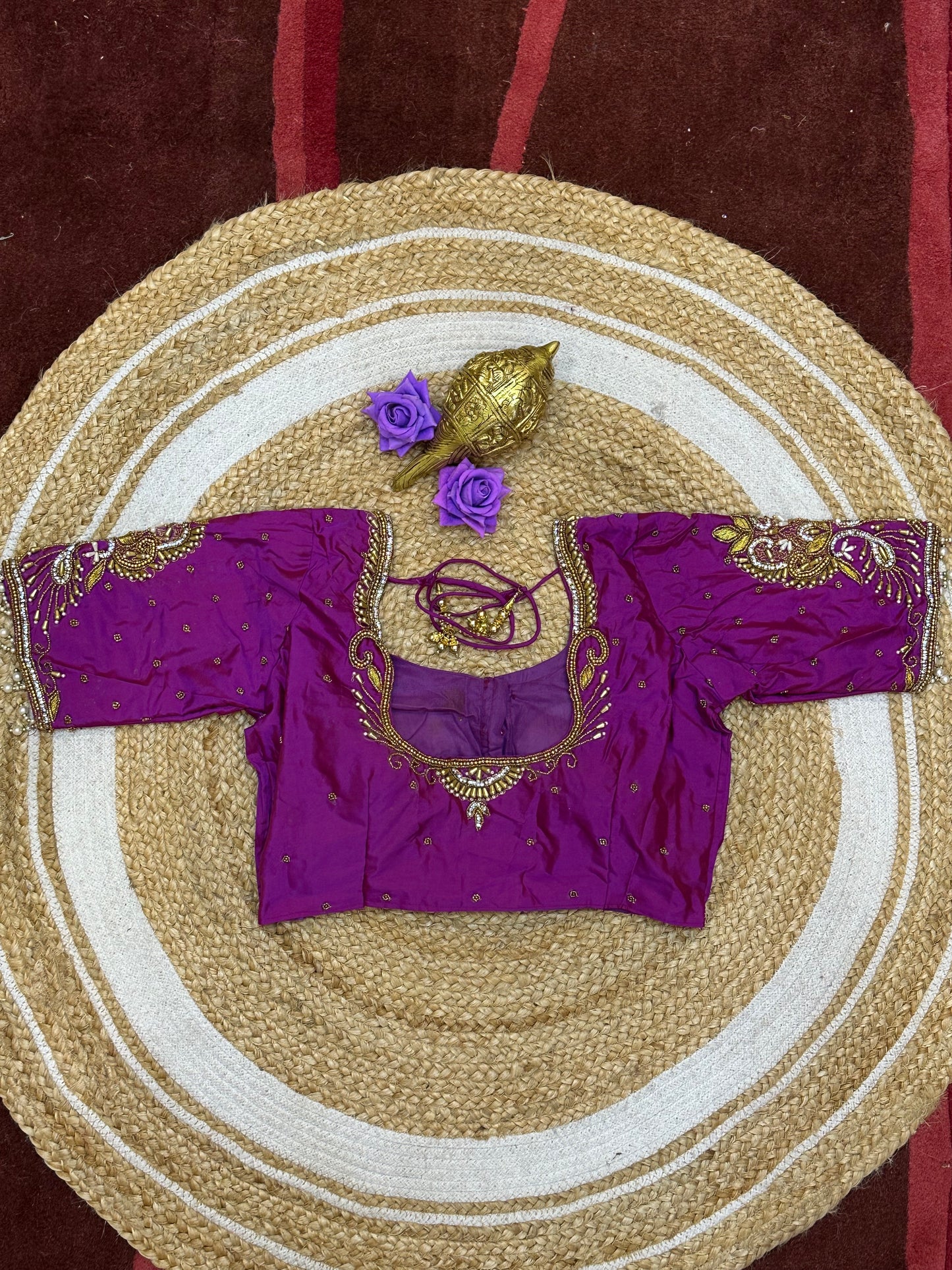 36” Small size Aari Worked Sari Blouse Indian Saree Magenta/Purple B211