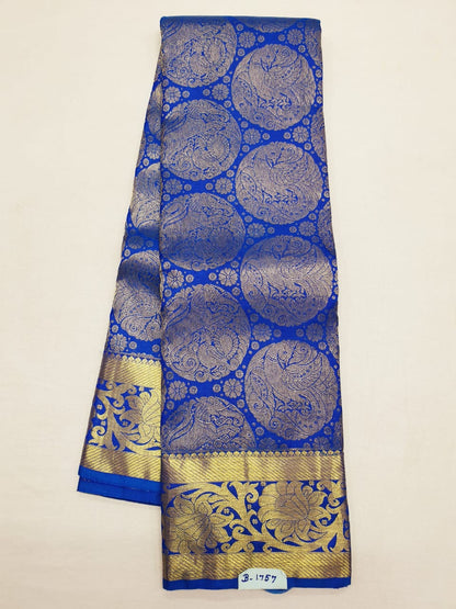 Kanchipuram Bridal Pure Silk Saree with Gold Zari Blue & Gold Sari| SPK084