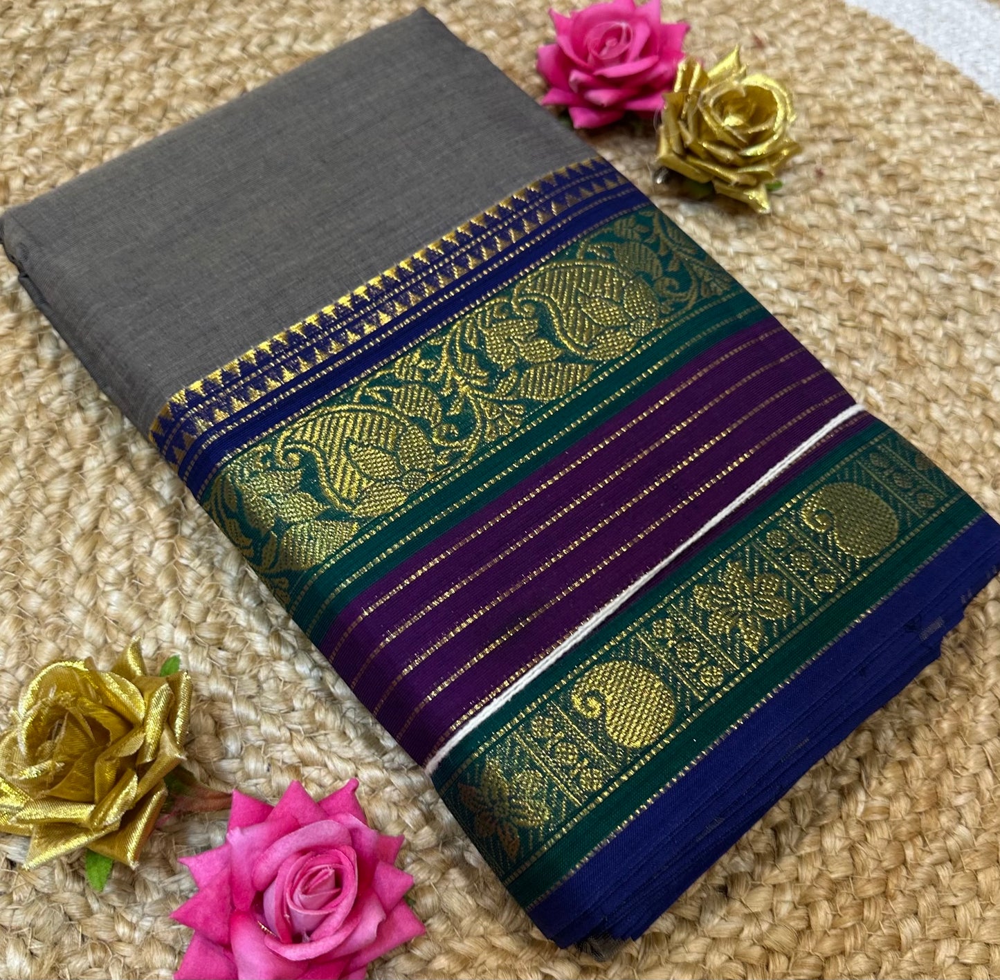 Chettinad Silk Cotton Traditional Kanchi Sari South Indian Saree S142