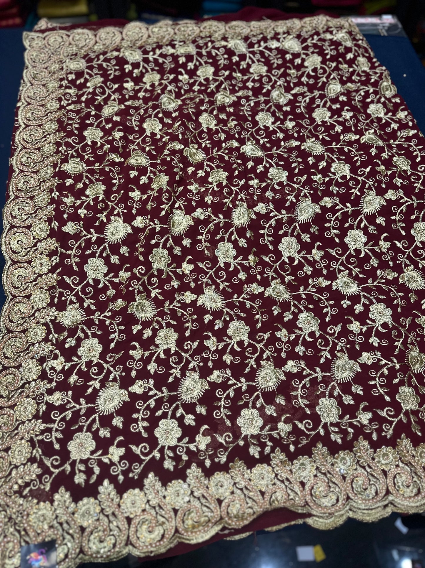 Maroon Fancy Party wear Georgette Pearl Sari Indian Saree S46