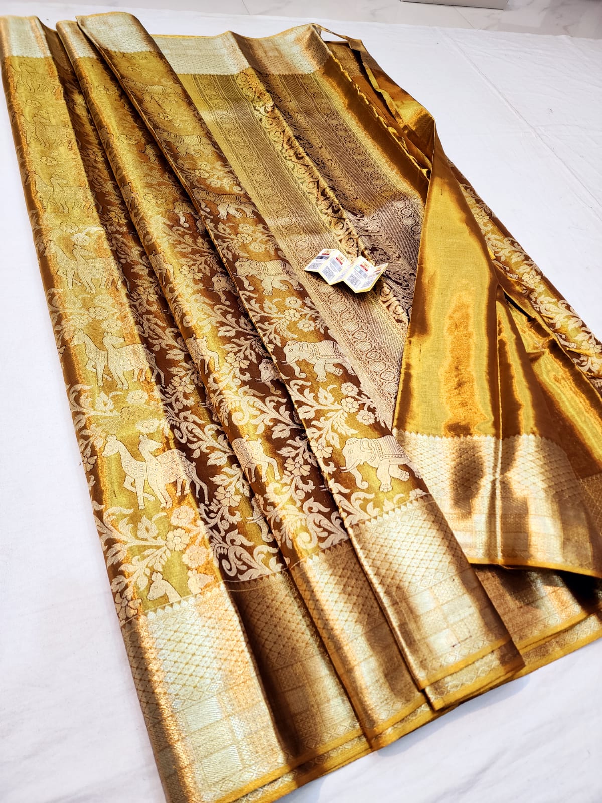 Vanarajah Bridal Kanchipuram Pure Silk Saree Gold Kanjivaram Sari| SPK091