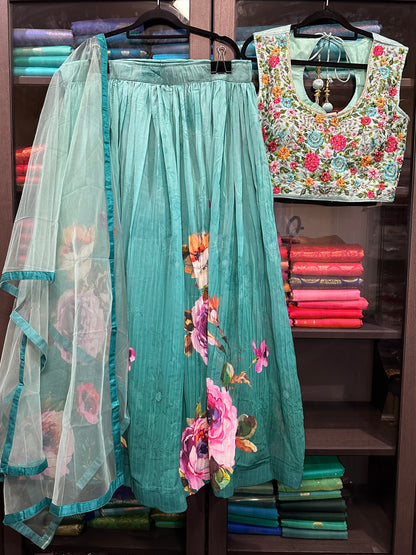 40” Indian Size Large size 10 Green Floral Lehenga L001