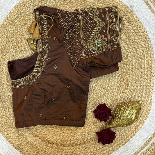 38” M Size 8 Aari Worked Sari Blouse Indian Saree Top Brown B270