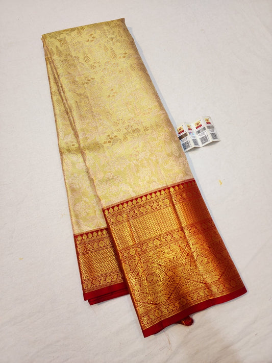 Kanchipuram Pure Silk Saree Bridal cream Kanjivaram Sari SPK263