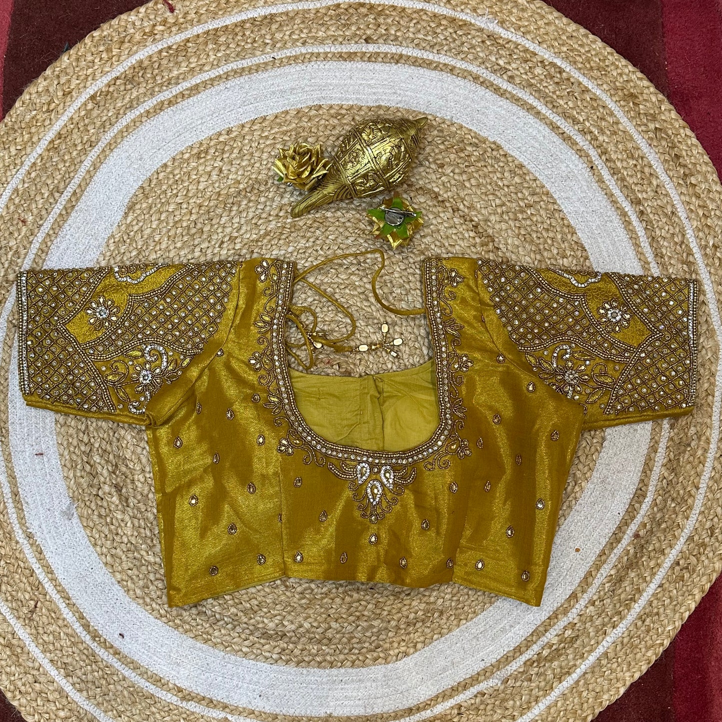 38” M Size 8 Aari Worked Sari Blouse Indian Saree Top Gold B285