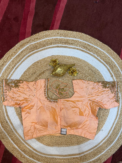 42” XL Size 12 size Aari Worked Sari Blouse Indian Saree Top Peach B155