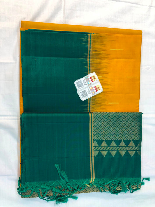 Kanchipuram Pattu Soft Silk Indian Saree Pure Silk Sari Yellow| SS28