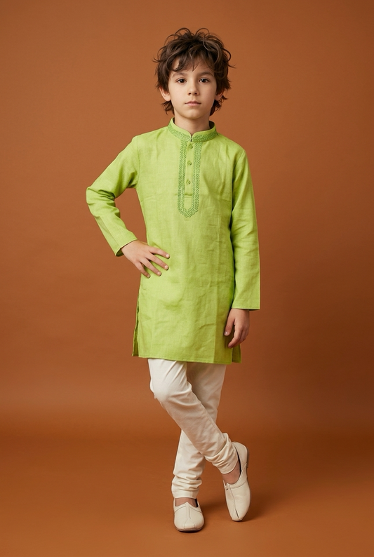Sizes 11 13 14 15 Boys Sherwani Outfit Cotton Green White K10