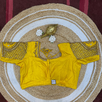 L42” XL Size 12 size Aari Worked Sari Blouse Indian Saree Top Yellow B237
