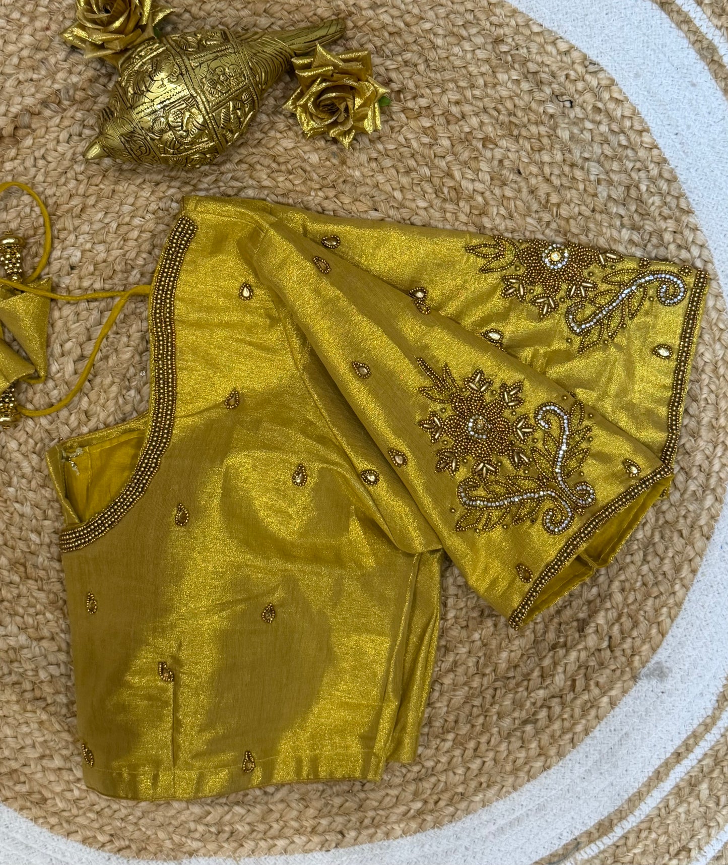 42” XL Size 12 size Aari Worked Sari Blouse Indian Saree Top Gold B151