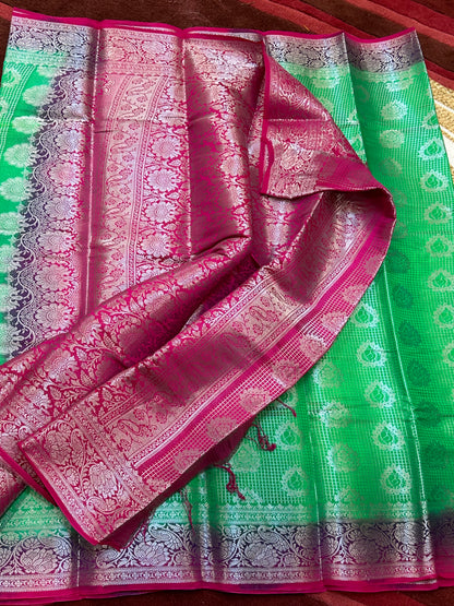Bangalore Silk Sari Indian Fancy Saree Green & Pink S66