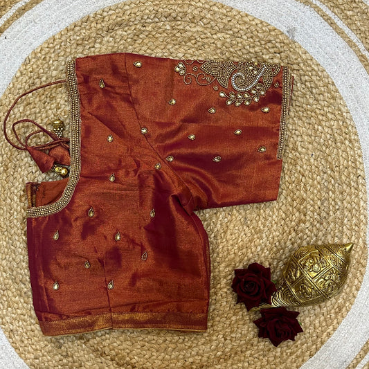 44” Size 14 Aari Sari Blouse Indian Saree Top Silk Metallic Rose B244