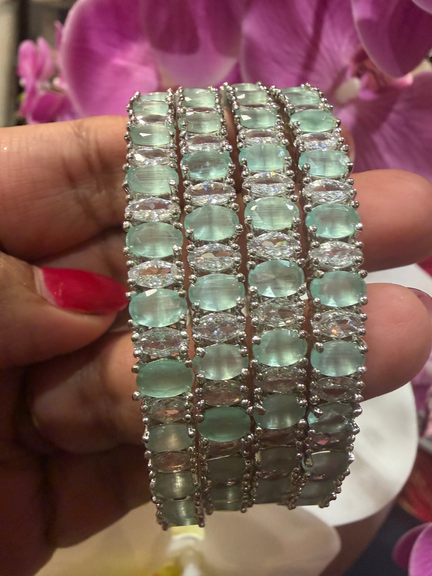 Indian American Diamond Bangles Mint white Stones Bracelets B11