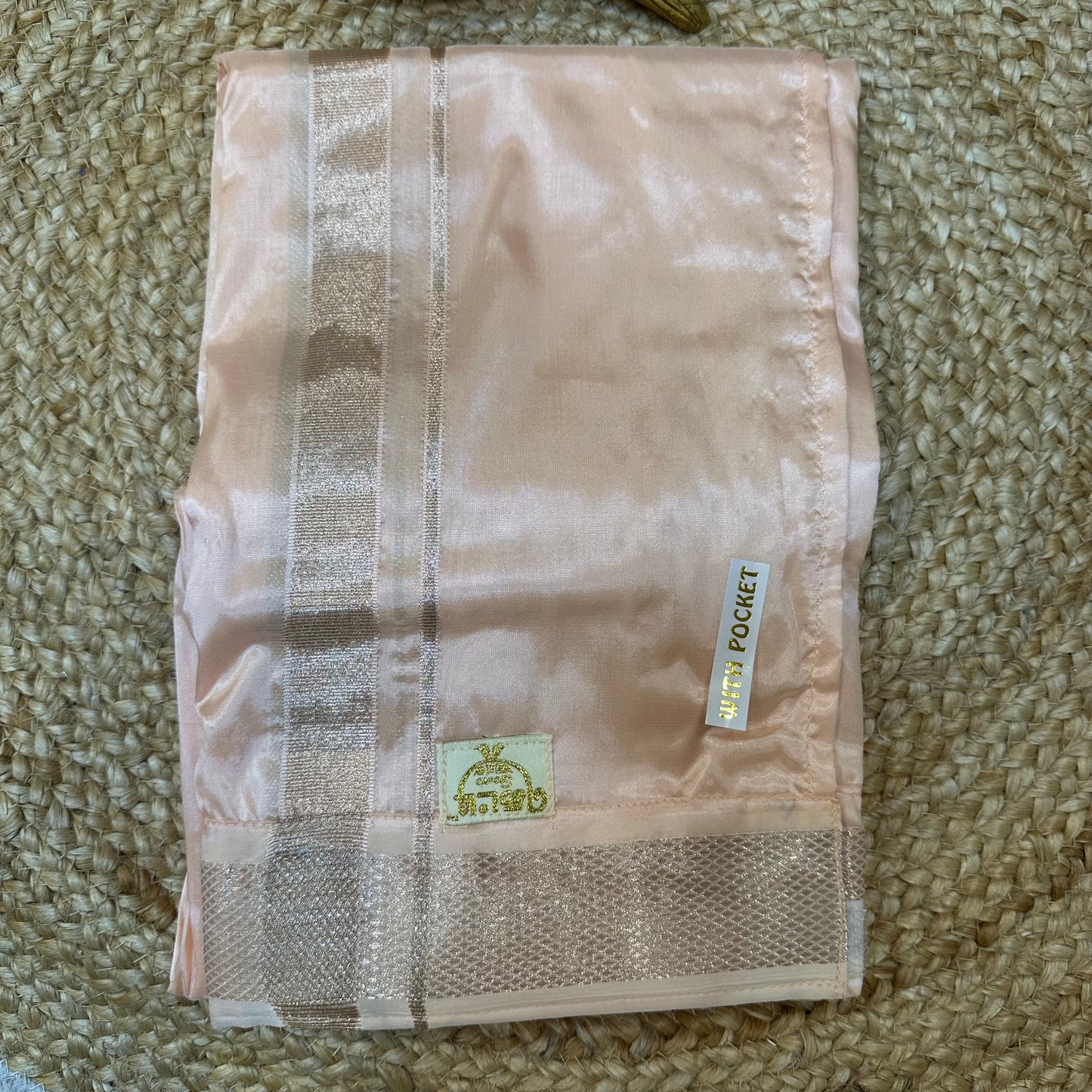 Medium Men’s South Indian Vesti Shirt Shawl Combo Semi Silk Dhotti V8