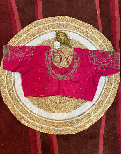 50” Size 20 Aari Worked Sari Blouse Indian Saree Top Silk Pink B49