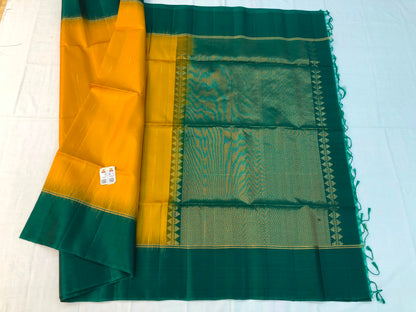 Kanchipuram Pattu Soft Silk Indian Saree Pure Silk Sari Yellow| SS28