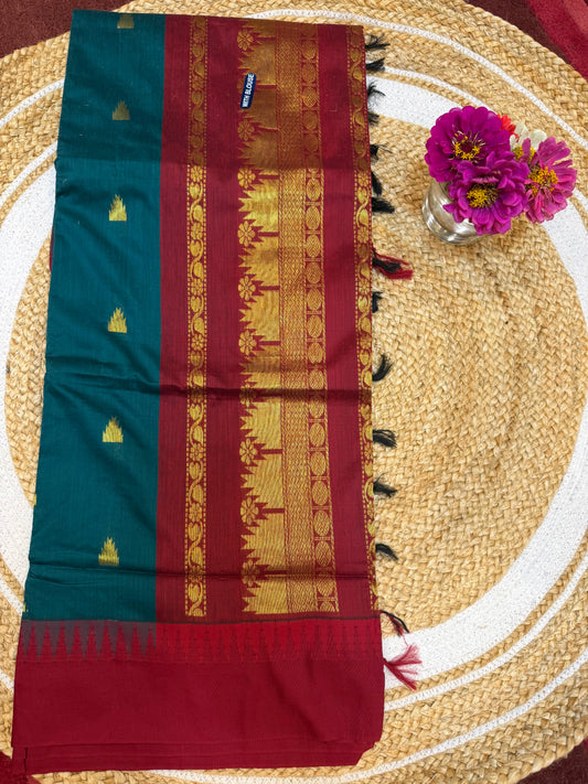 Kalyani Silk Cotton Sari Indian Saree Green Maroon S3