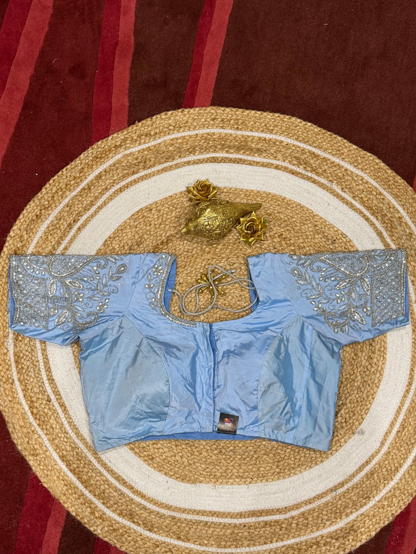 42” XL Size 12 size Aari Worked Sari Blouse Indian Saree Top Blue B164