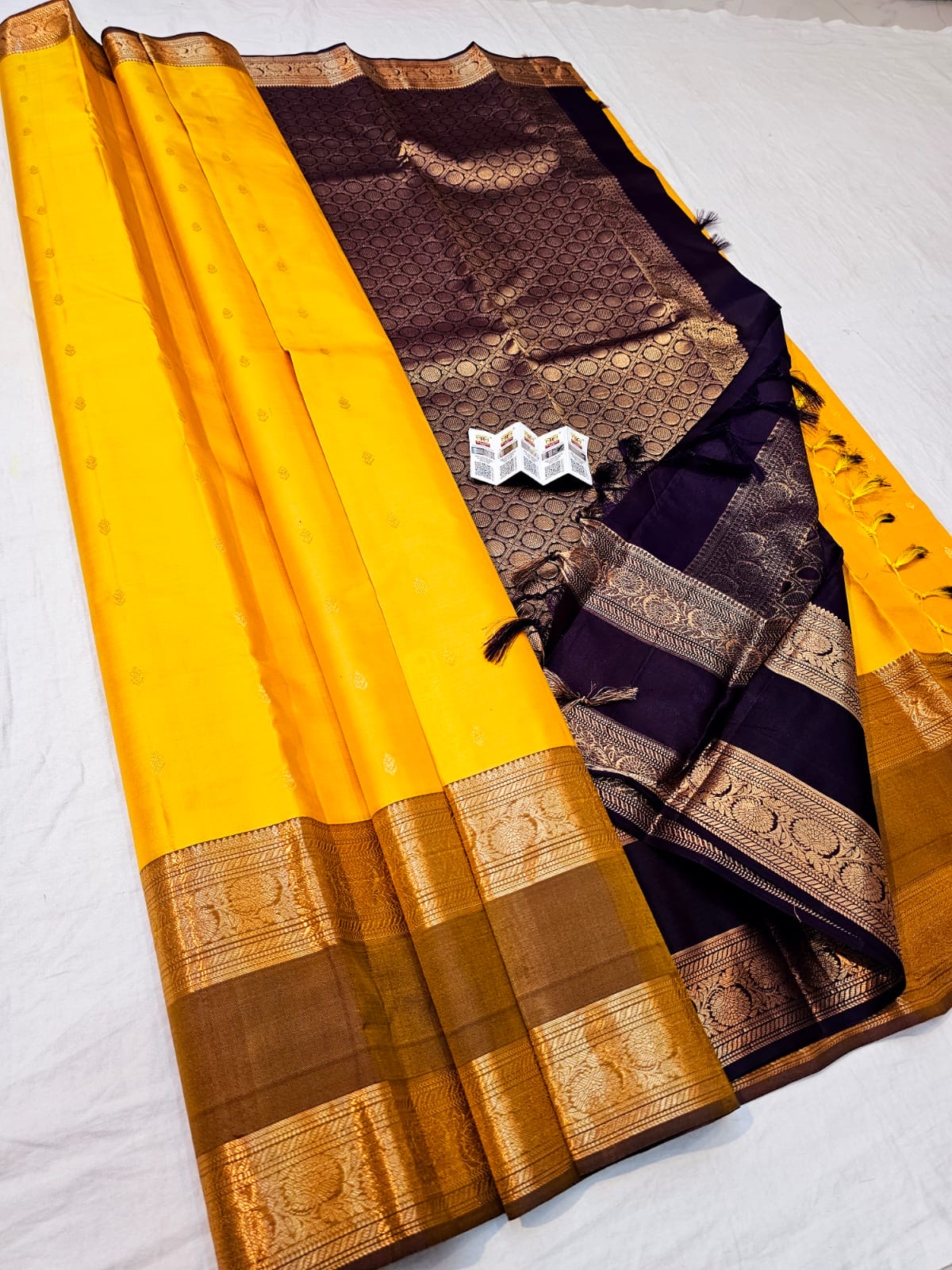 Kanchipuram Pure Silk Saree Bridal Yellow Kanjivaram Sari SPK280