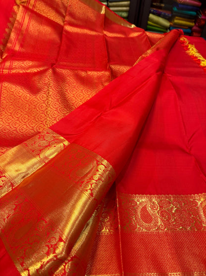Kanchipuram Pure Silk handloom Saree Indian Kanjivaram Red Sari SPK363