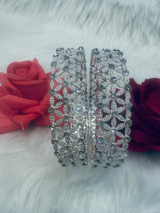 Silver Colour Bangles with Stones | B003
