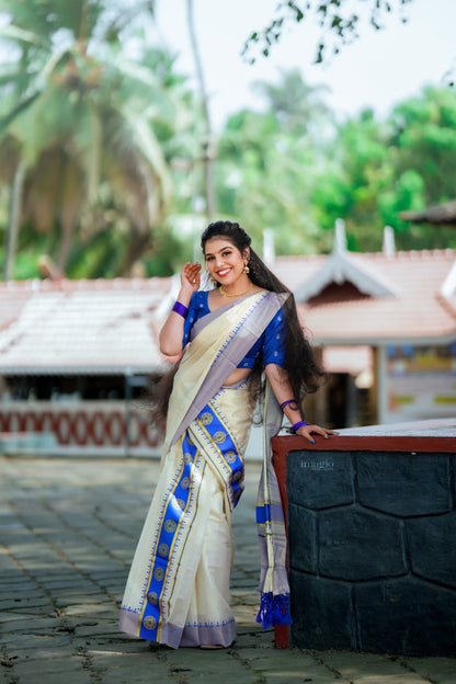Kerala Multi Set Mundu Vishu Sari Indian hand Printed Kasavu Onam Saree C53